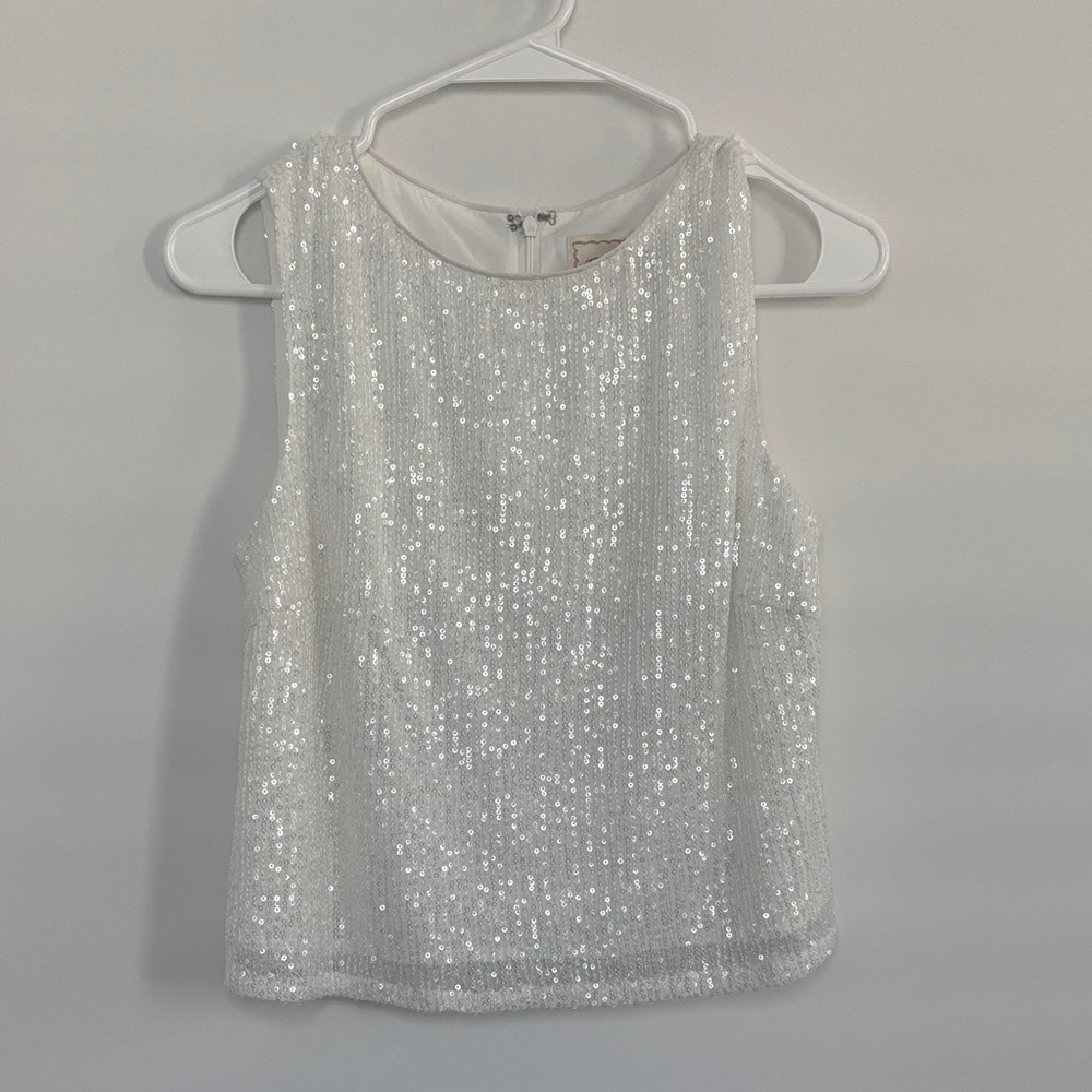 Elegant Sequin Tank Top - White